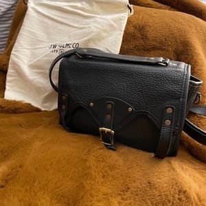 JW HULME CO Henry Satchel Bag Black Leather Brass